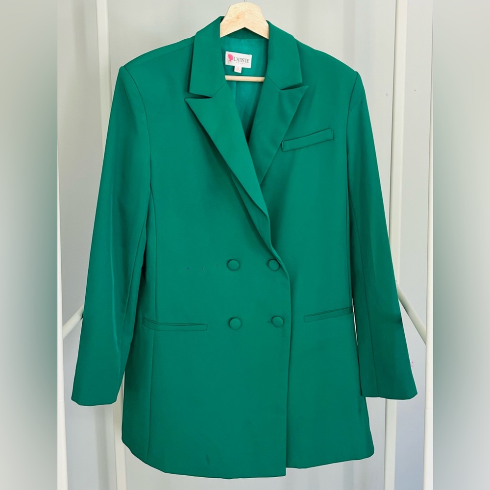 L'ATISTE Green Double-Breasted Blazer